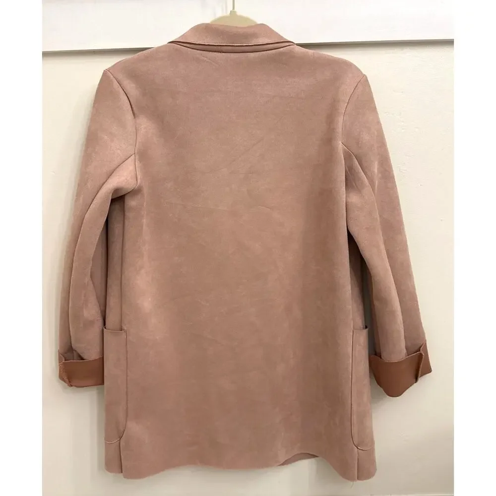 ZARA Faux Suede Pink Preppy Work Ready Feminine Open Blazer Size Women's XS